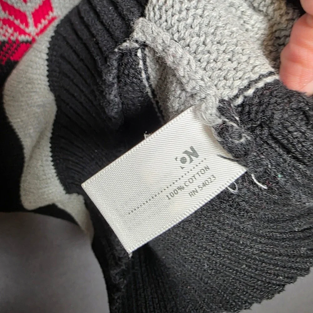 Old Navy Kids Boys Small Gray Black Striped Fair Isle Cotton Knit Sweater